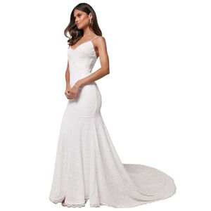 Lulus Maxi Wedding Dress Womens Small White Boho Lace Flawless Extravagance NWT